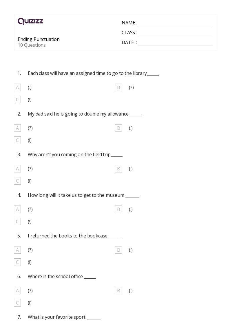 50+ Ending Punctuation worksheets for 2nd Class on Quizizz | Free ...