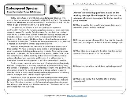 endangered species worksheet high school