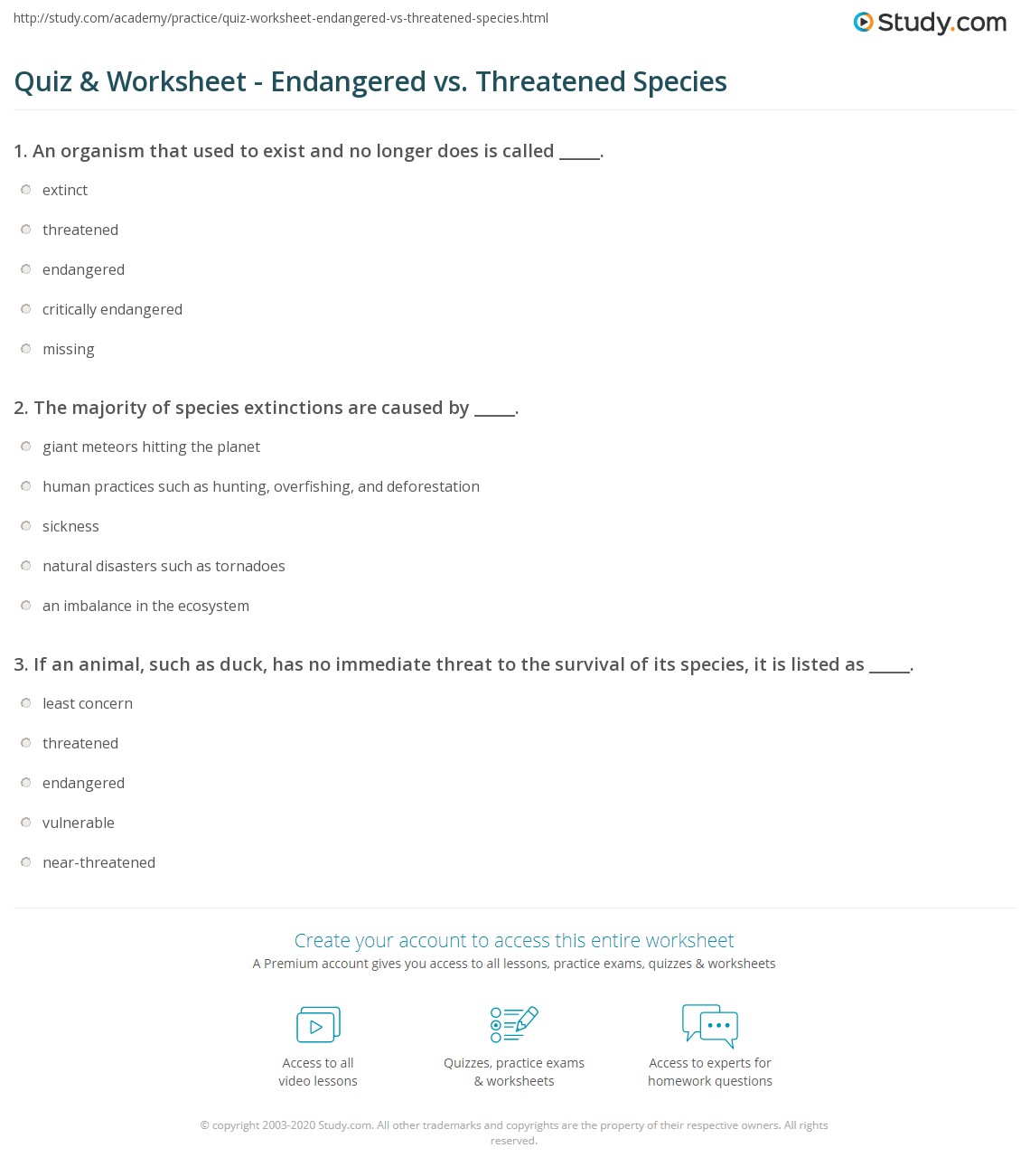endangered species worksheet high school