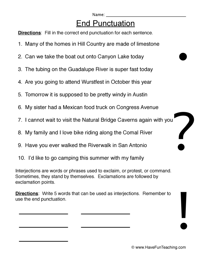 End Punctuation Worksheet  
