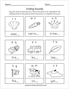 Ending sounds worksheets and printables for preschool and ...