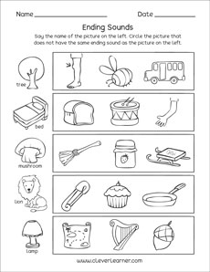 Ending sounds worksheets and printables for preschool and ...