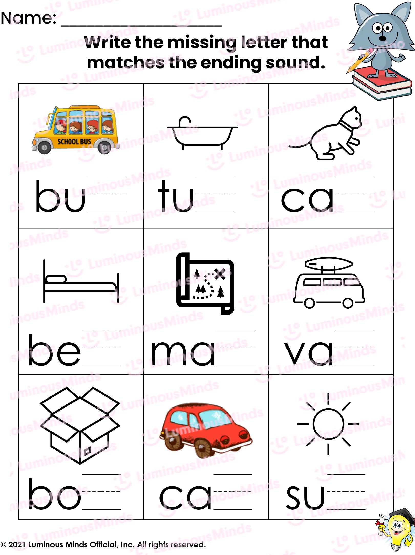ending sounds worksheet kindergarten