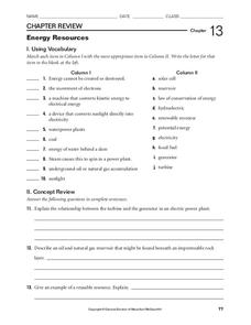 energy and energy resources worksheet