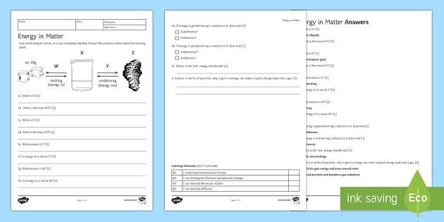 energy and matter worksheet