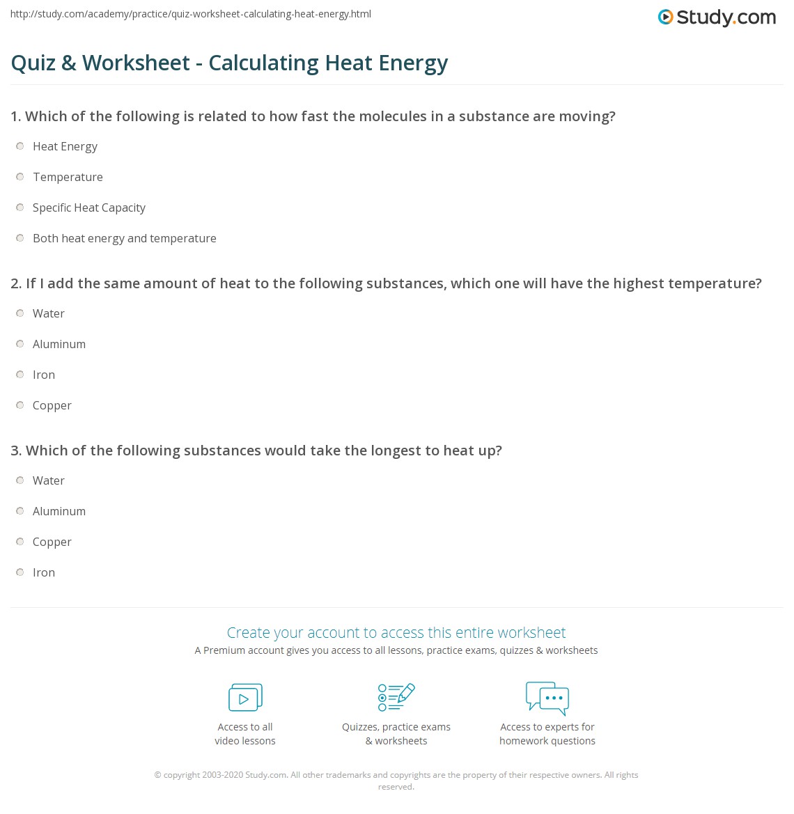 energy calculations worksheet