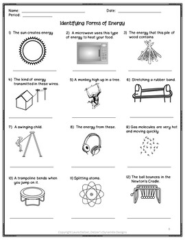 Identifying Types of Energy Worksheet by Delzers Dynamite Designs