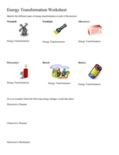 energy transformation worksheet 6th grade