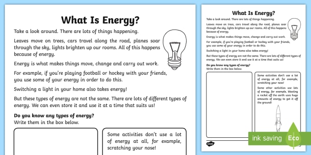 What is Energy? Worksheet (teacher made) 