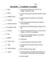 energy vocabulary worksheet