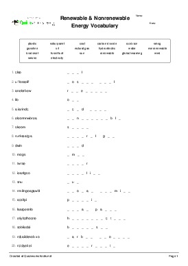 energy vocabulary worksheet