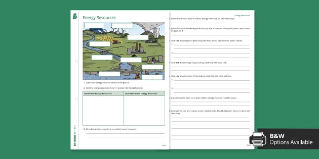 energy worksheet answers
