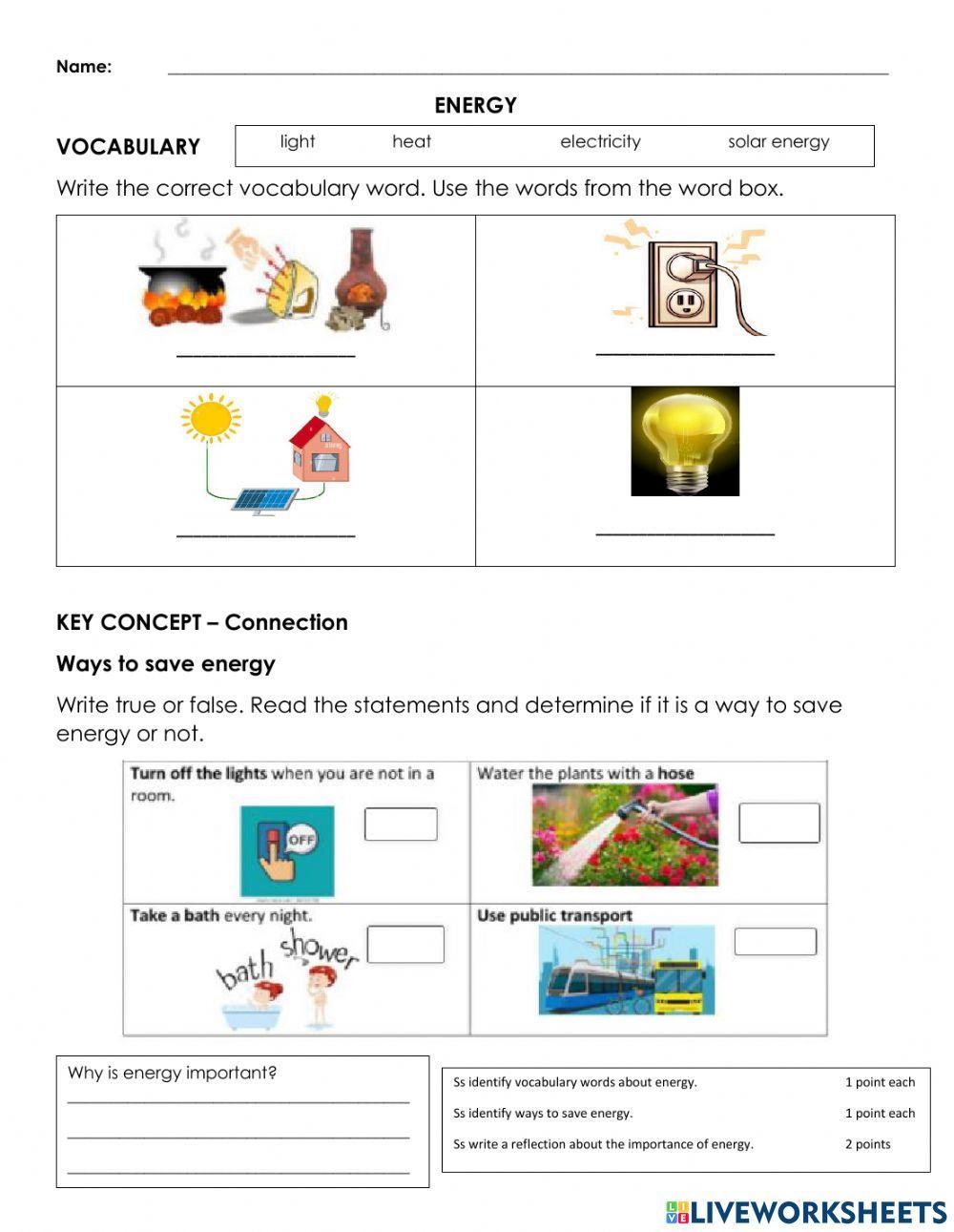 Energy online exercise for Grade 4 Live Worksheets Worksheets Library