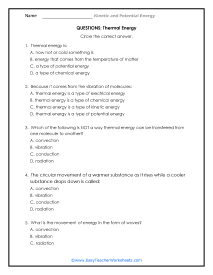 Kinetic and Potential Energy Worksheets