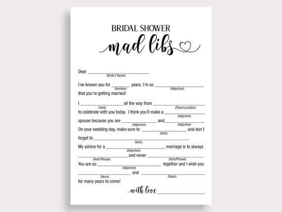 Mad Libs Bridal Shower Game Template, Printable Minimalist Bridal ...