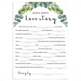 Eucalyptus Wedding Shower Mad Libs Funny Game Printable - LittleSizzle