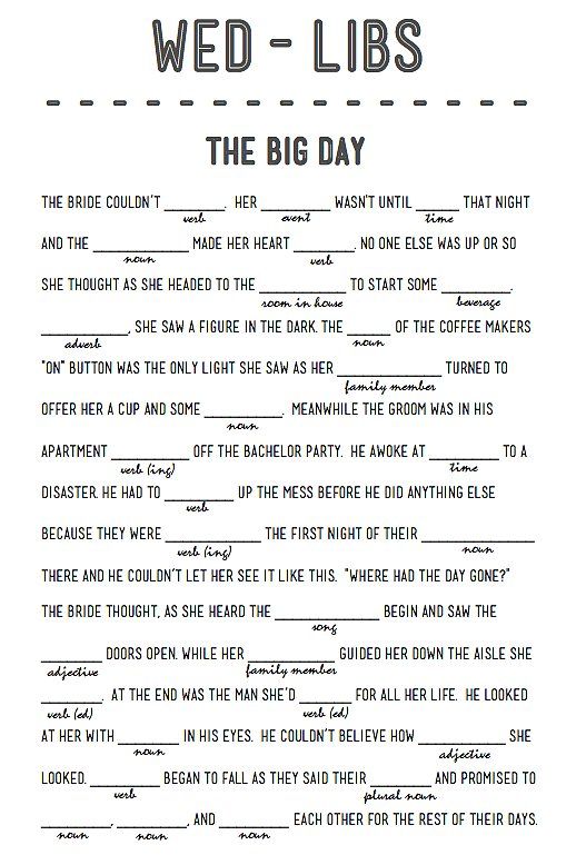 14 Free, Fun, and Printable Wedding Mad Libs