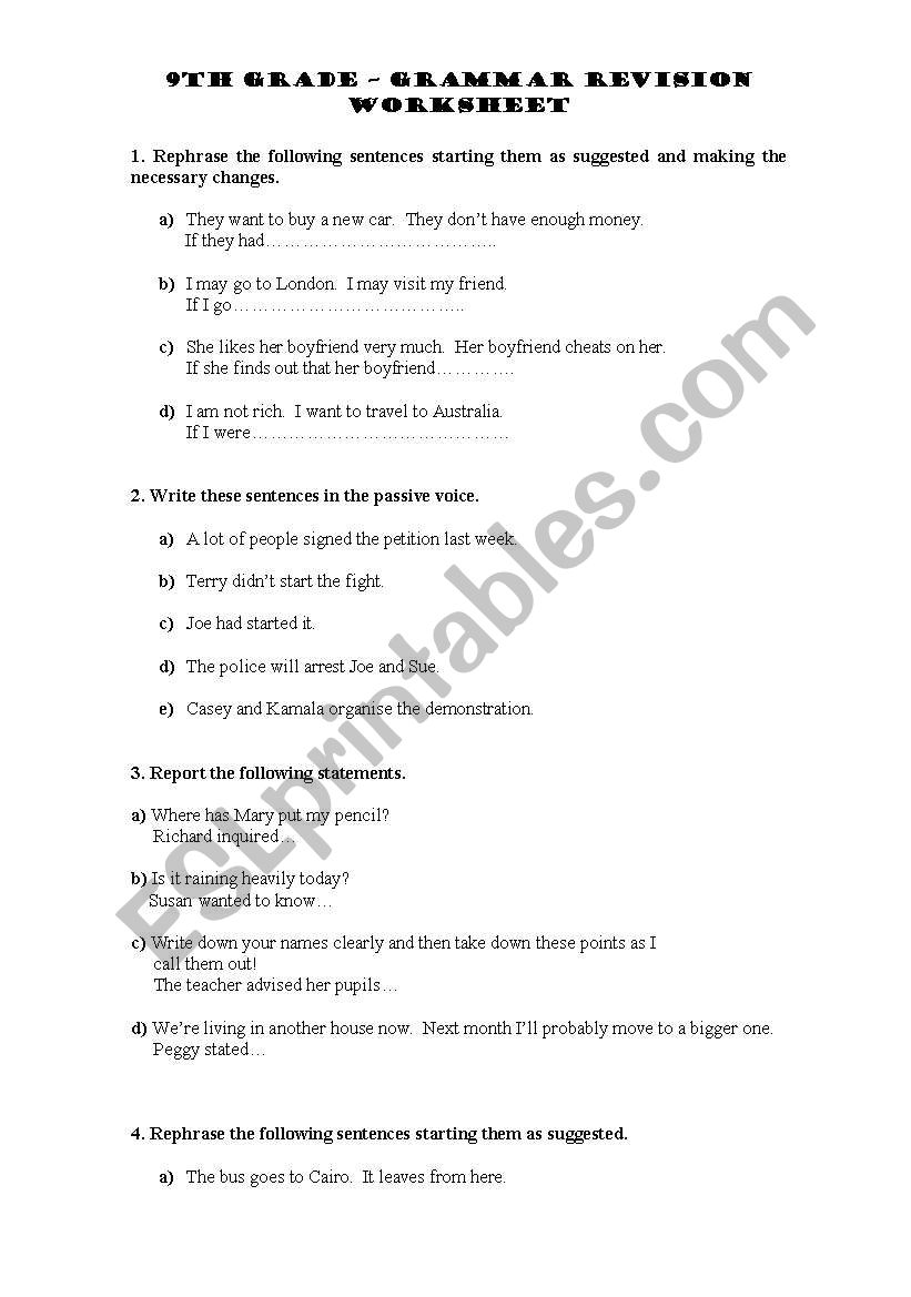english 1 worksheet 9th grade