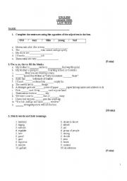 English worksheets: English test paper for the students in grade 9