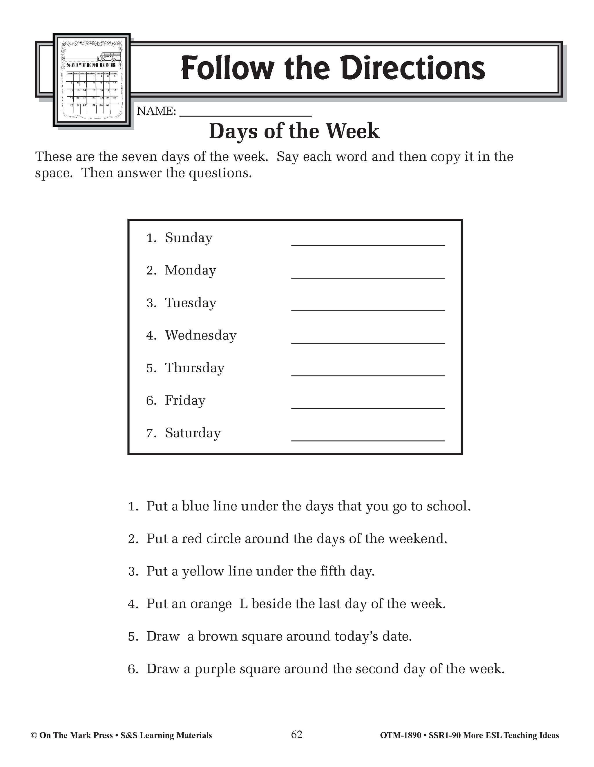 english as a second language worksheet