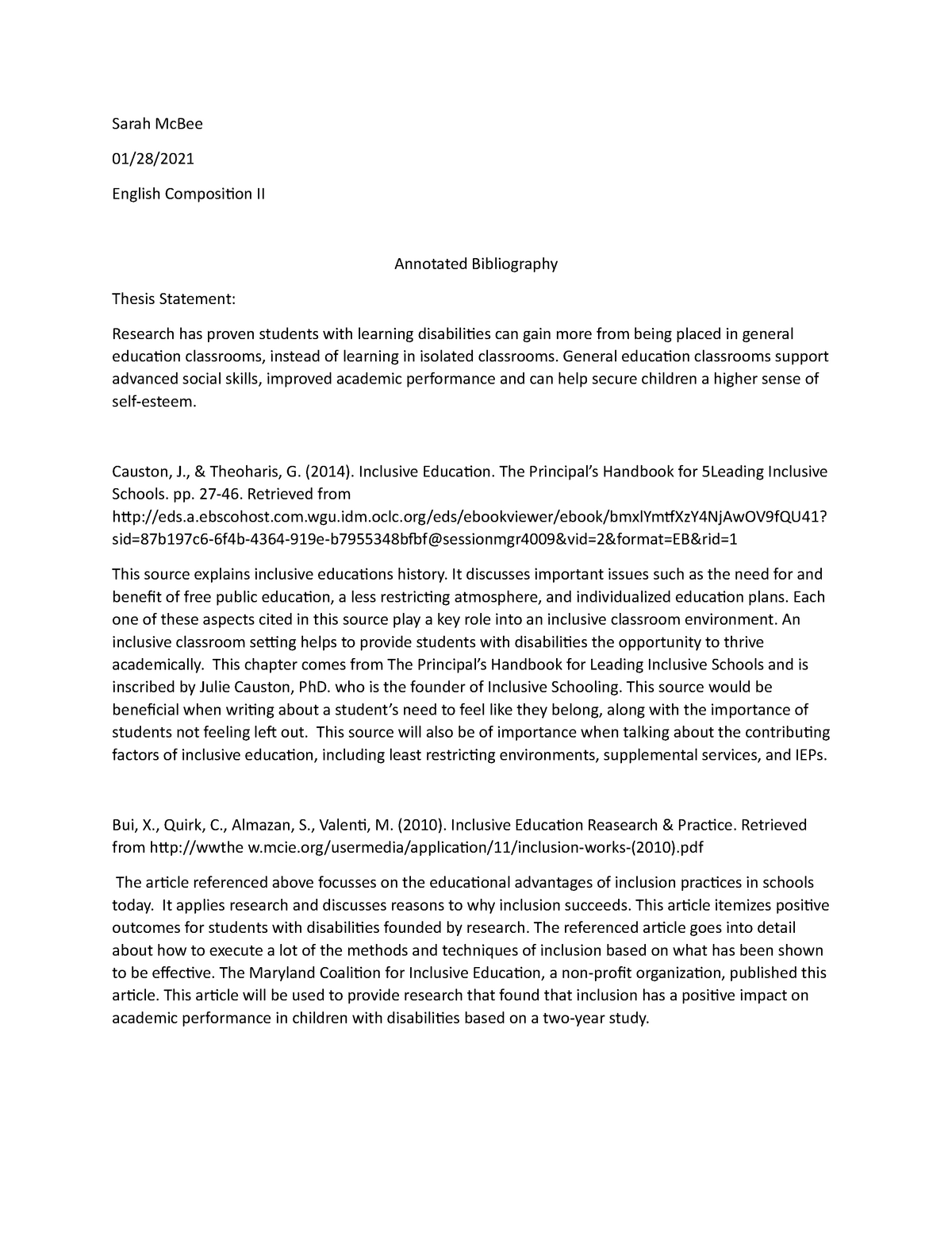 English Comp 2 task 1 - Sarah McBee 01/28/ English Composiion II ...