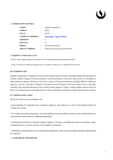 English Composition 2 - TR247 - 202101