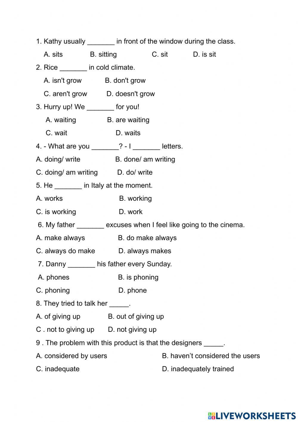English grammar activity for secondary school Live Worksheets