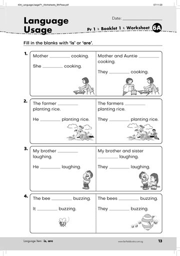 Primary 1 - Language Usage English Worksheet