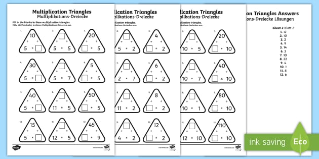 Multiplication Triangles Worksheet / Worksheets English/German