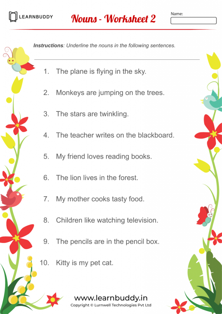 english nouns and verbs worksheet