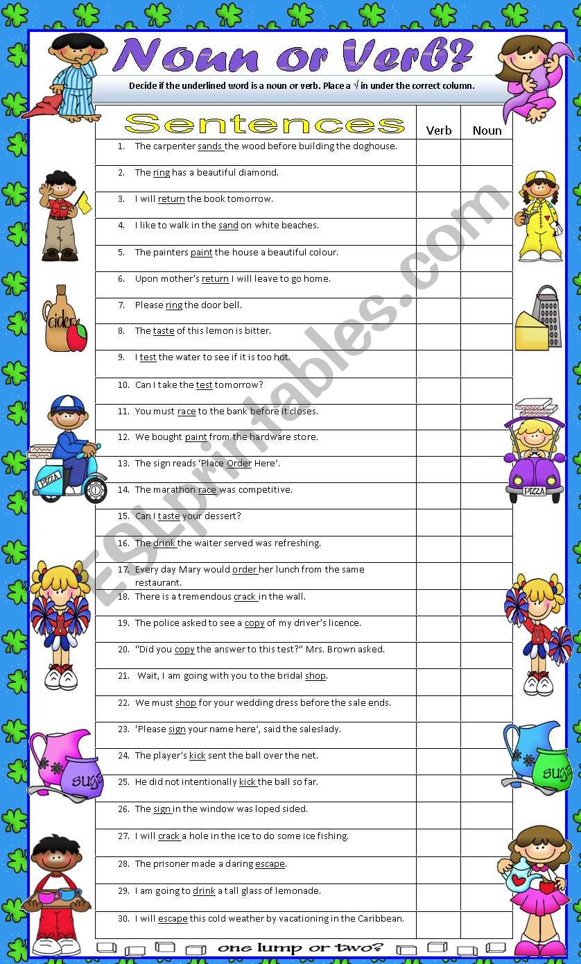 Verb? or Noun? - ESL worksheet by tech_teacher