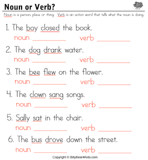 english nouns and verbs worksheet