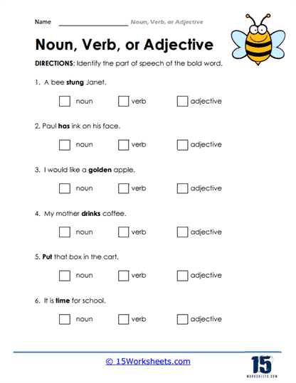 english nouns and verbs worksheet