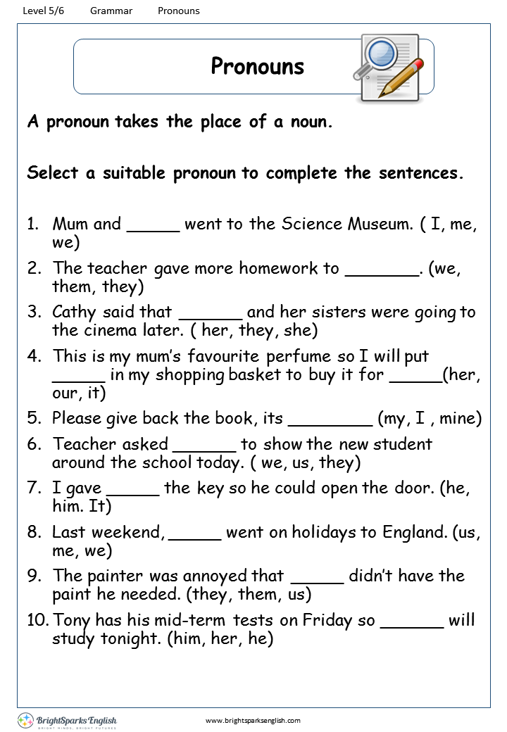 english pronoun worksheet
