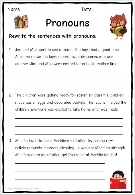 Pronoun Worksheets - Rewriting Sentences | Free English Worksheets
