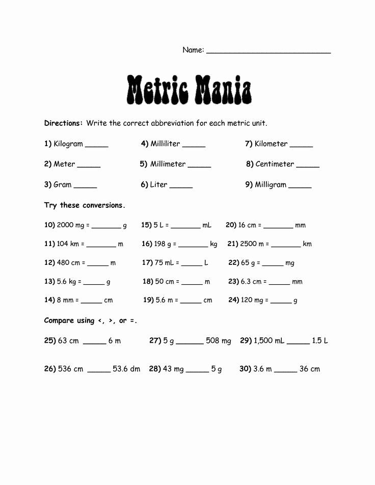 english to metric conversions worksheet