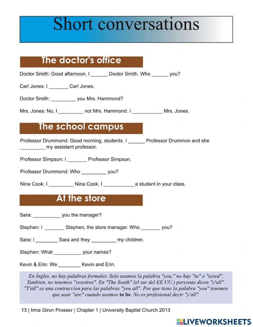 English for Spanish Speakers worksheet  