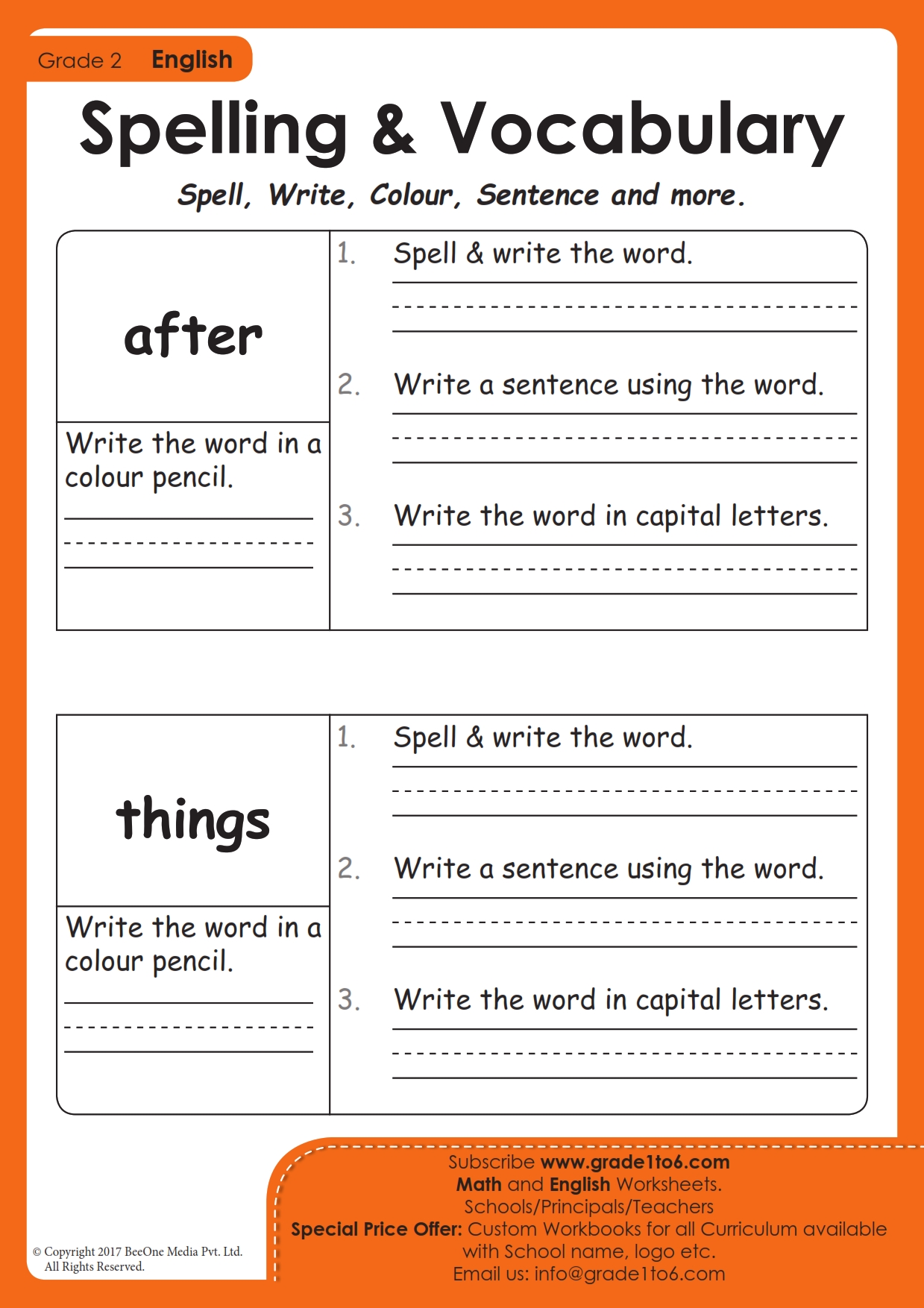 2nd Grade Spellings Worksheet | Grade1to6.com