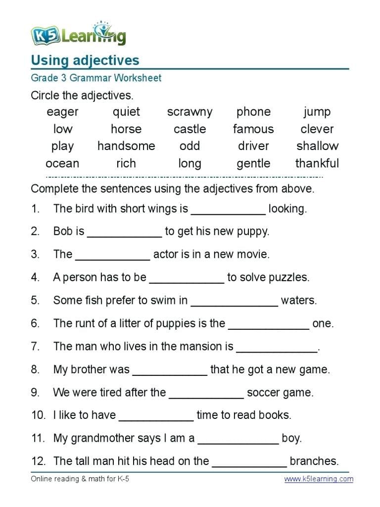 english worksheet 4th grade