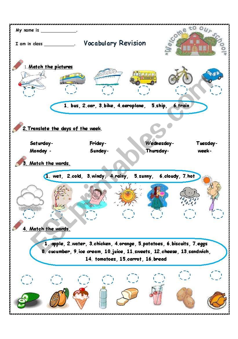 Vocabulary Revision- 4th grade( 4 pages) - ESL worksheet by ...
