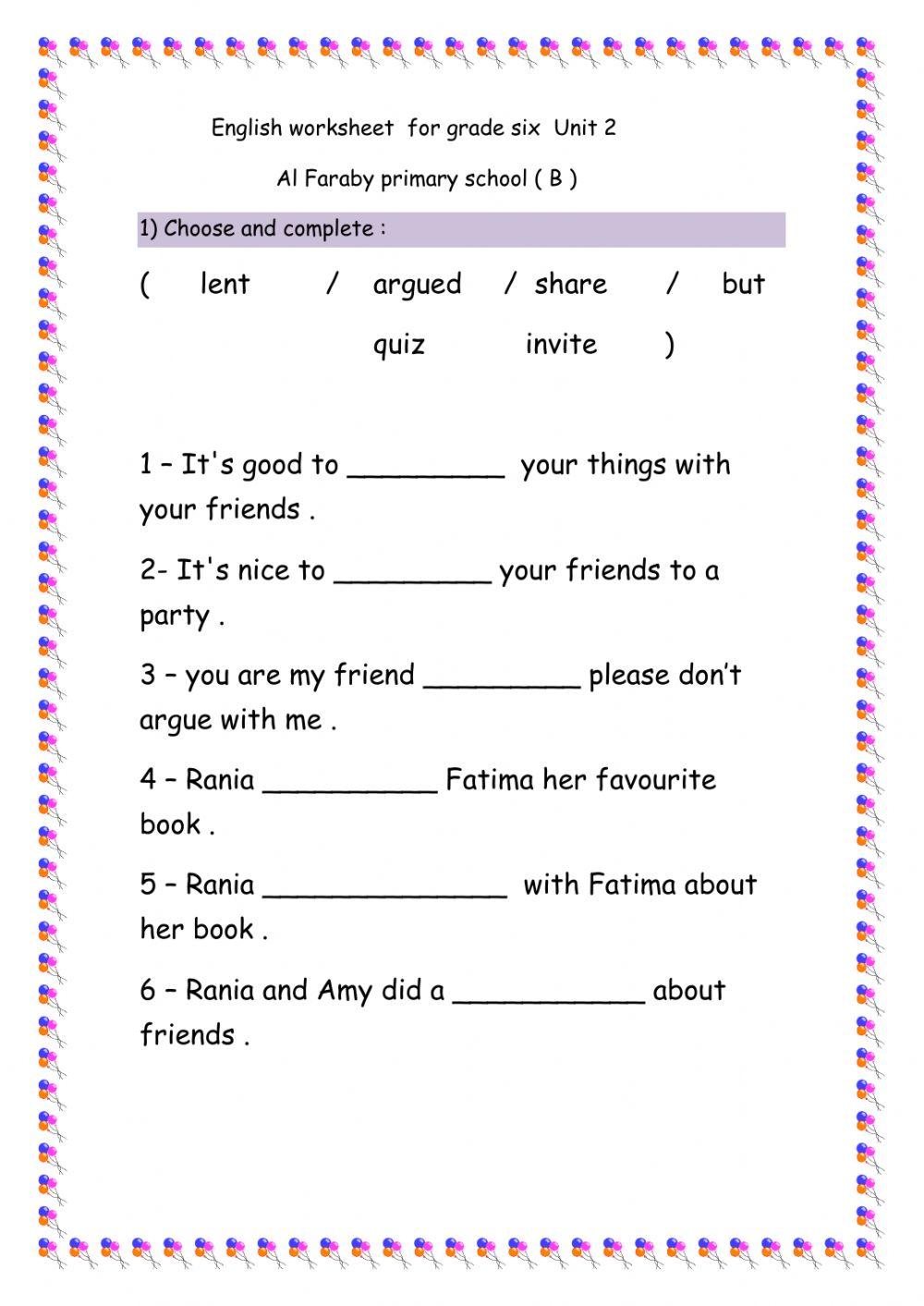 English worksheet grade 6 worksheet  