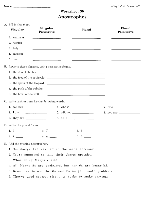 english worksheet 6th graders