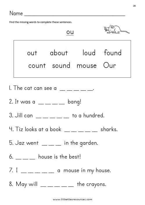 english worksheet for 1 grade