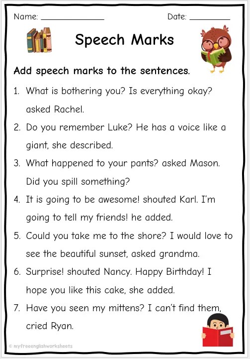 Grade 3 Speech Marks Worksheets | Free English Worksheets