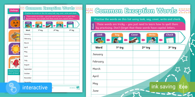 Grade 2 English Worksheets PDF - Common Exception Words