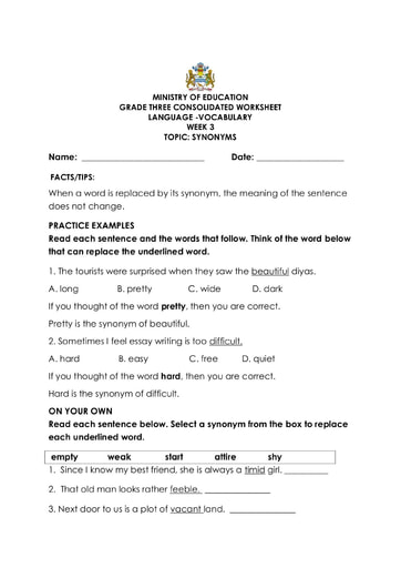 english worksheet for grade 3