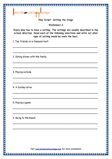 Grade 4 English Resources Printable Worksheets Topic: Play Script ...