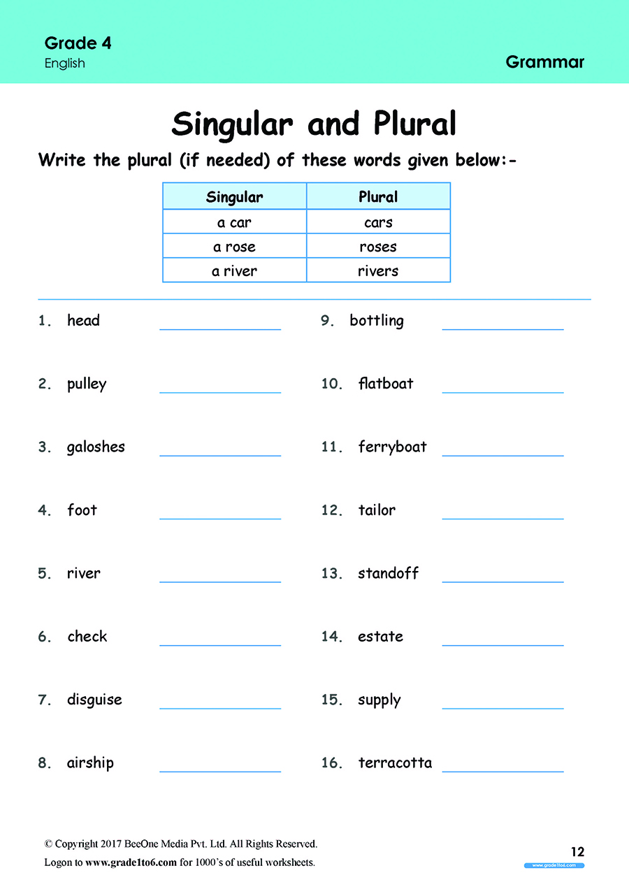english worksheet for grade 4