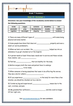 english worksheet for grade 7