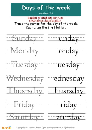 english worksheet for kid